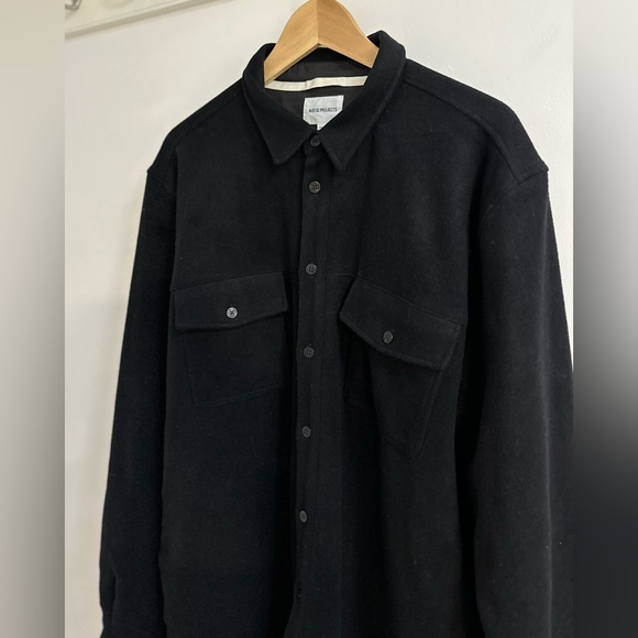Norse Projects Villads Melton Wool Overshirt in Black - Picture 3 of 16